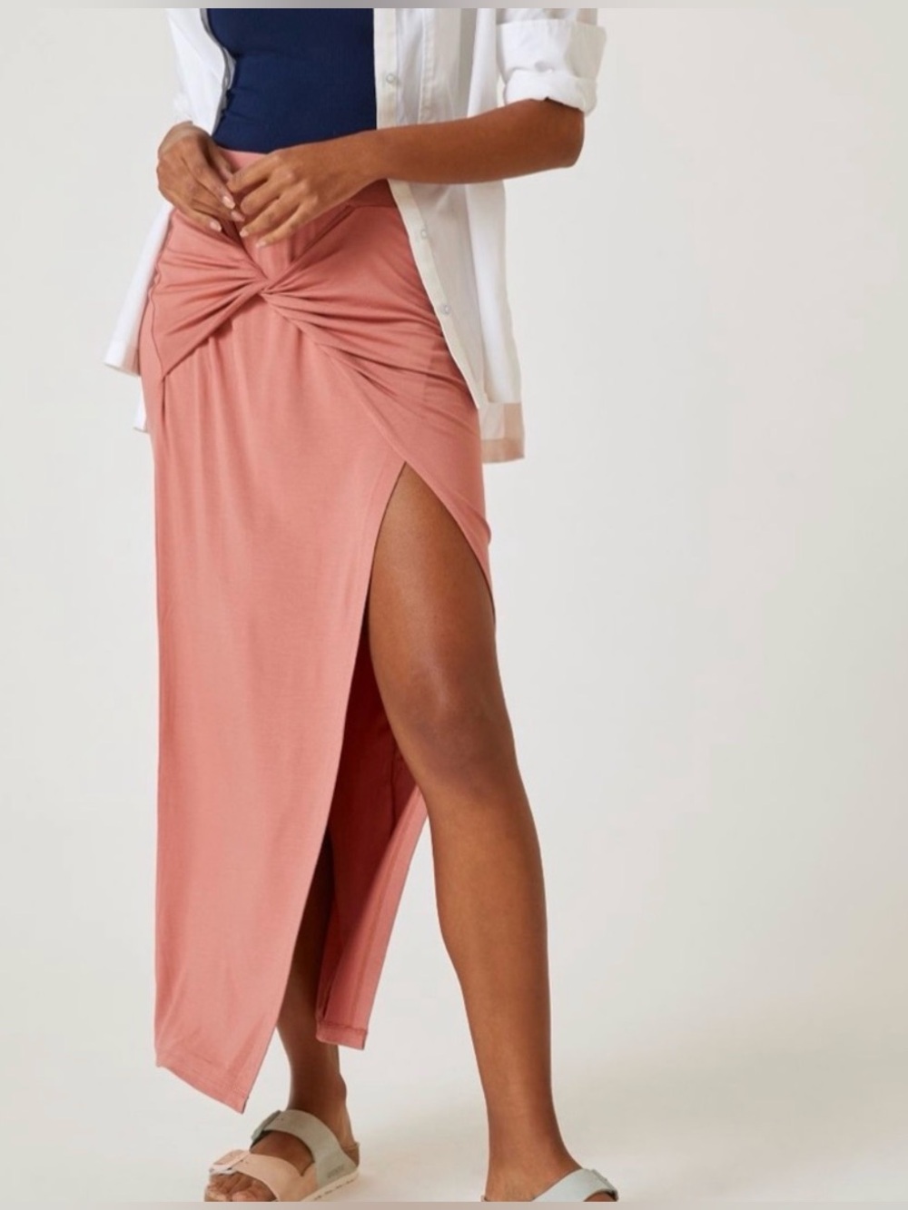 Anthropologie Daily Practice Coral Pink Twisted Knot Wrap Front Maxi Skirt
